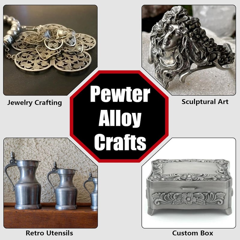 holama Pewter Alloy (98% Tin, 1.5% Bismuth, 0.5% Copper), Professional Grade, Low Melting Point 338-446F, Jewelry Crafting & Sculpture, Hemisphere/Ingot, Artisan Craft & DIY Item - Image 5
